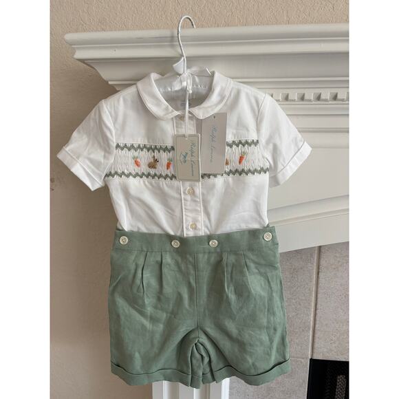 NWT Ralph Lauren Smocked Cotton Shirt & Linen Short Set Sz 24 months - Picture 6 of 10